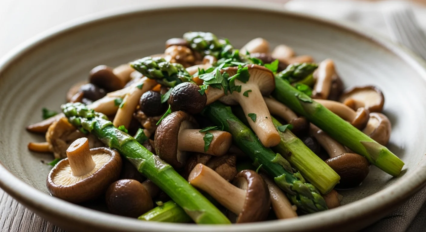 Simple Sautéed Wild Mushrooms and Asparagus