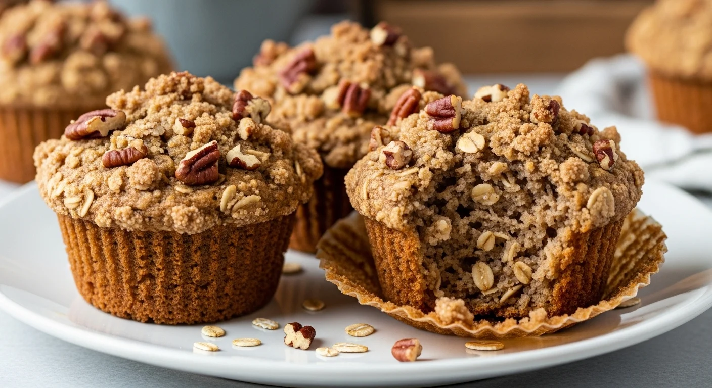Hearty Oat Muffins with a Crunchy Pecan Streusel