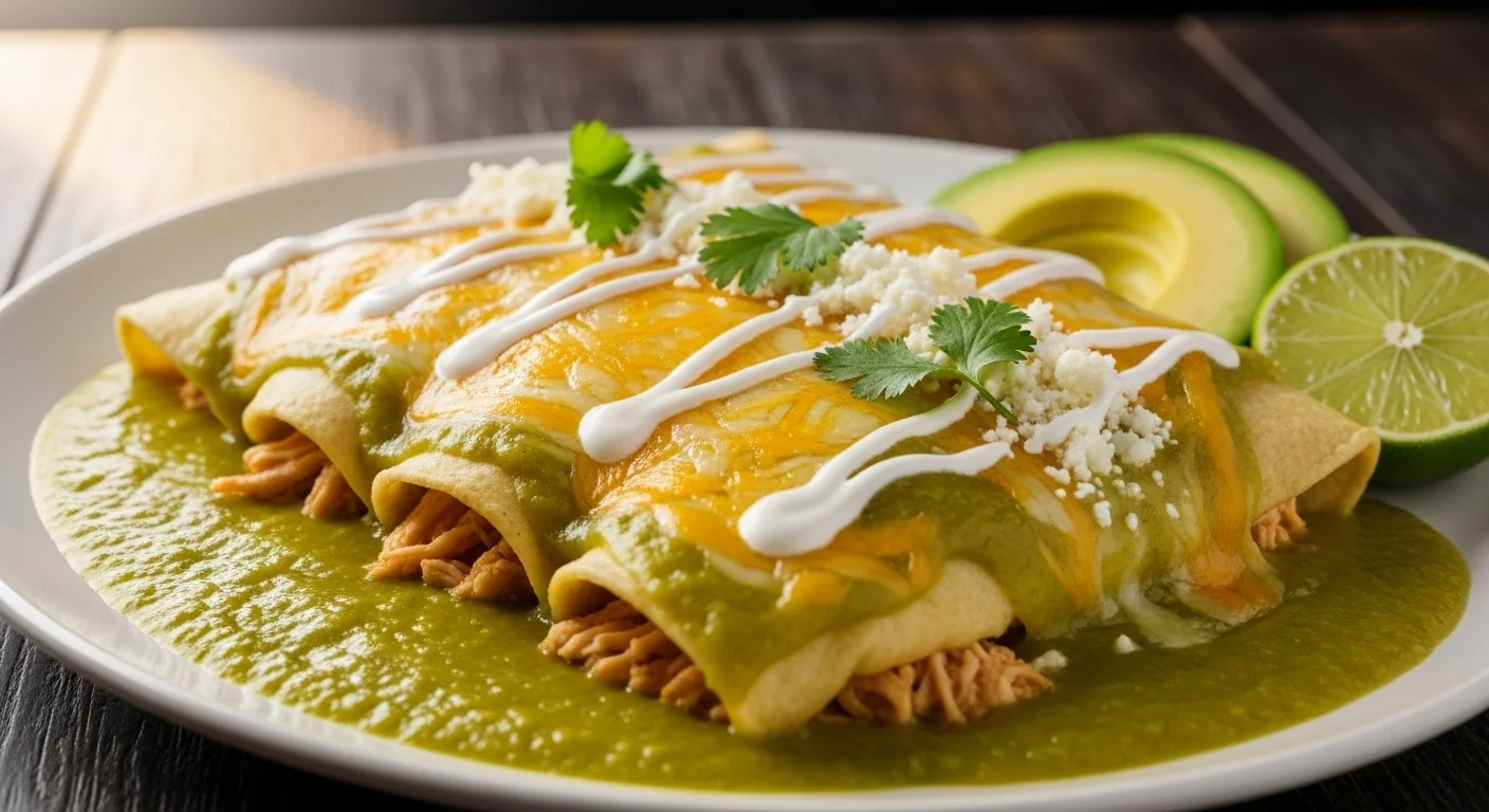The Best Chicken Enchiladas with Green Tomatillo Sauce