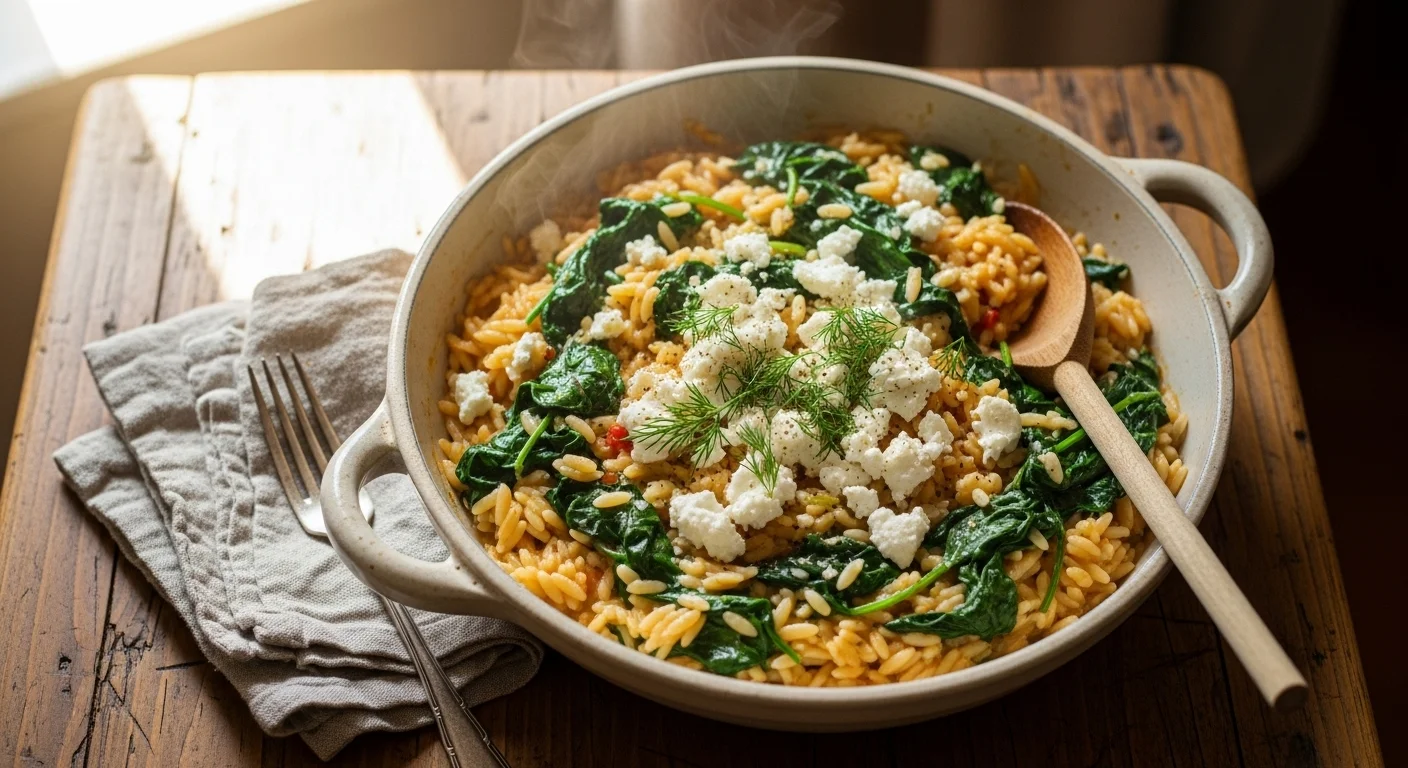 One-Pot Orzo With Spinach And Feta (A Quick Veggie Meal)
