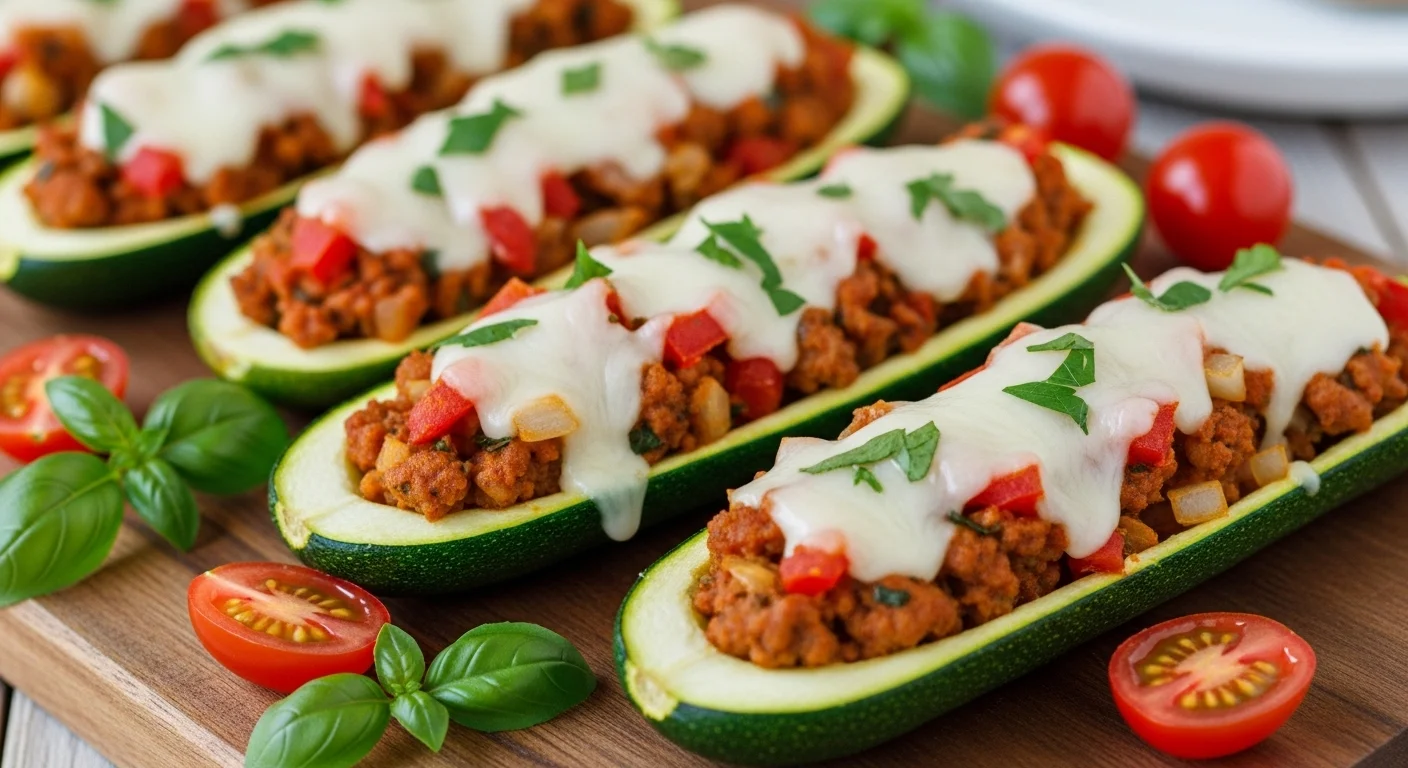 Healthy Ground Turkey Stuffed Zucchini Boats (Low-Carb)