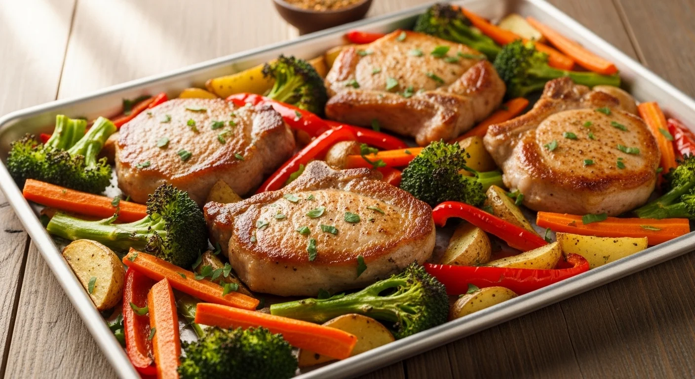 Easy Sheet Pan Pork Chops (With Roasted Veggies)